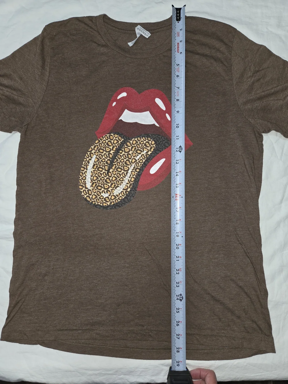 Bella Canvas Brown Tee with Red Lips and Leopard Tongue Graphic